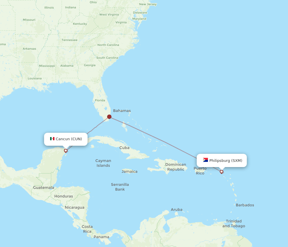 CUN-SXM flight routes