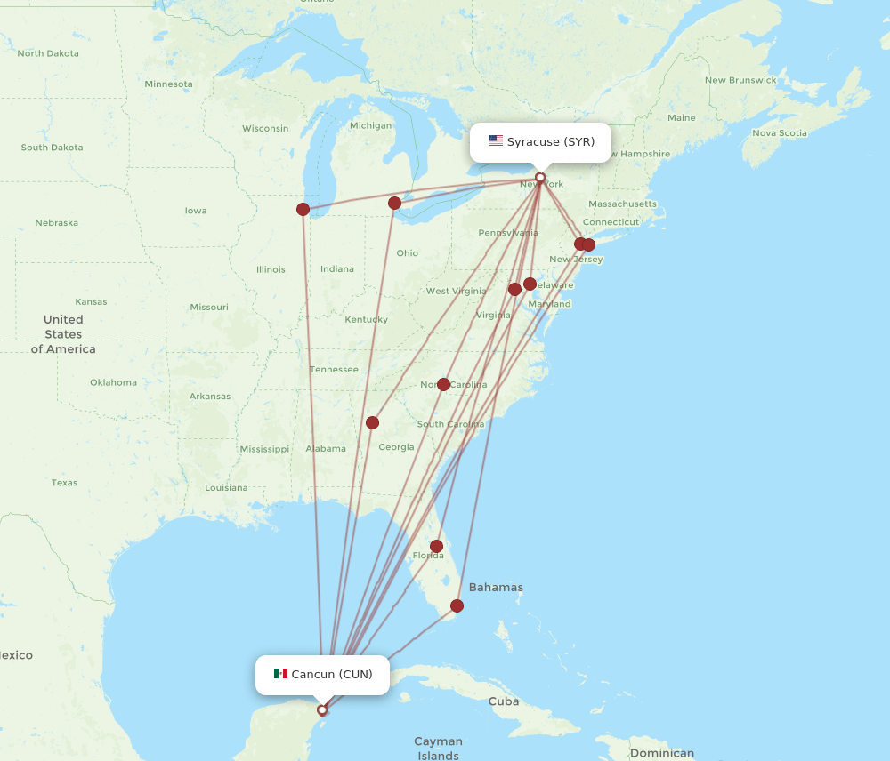CUN-SYR flight routes