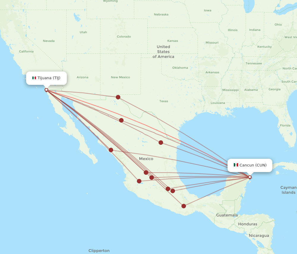 CUN-TIJ flight routes