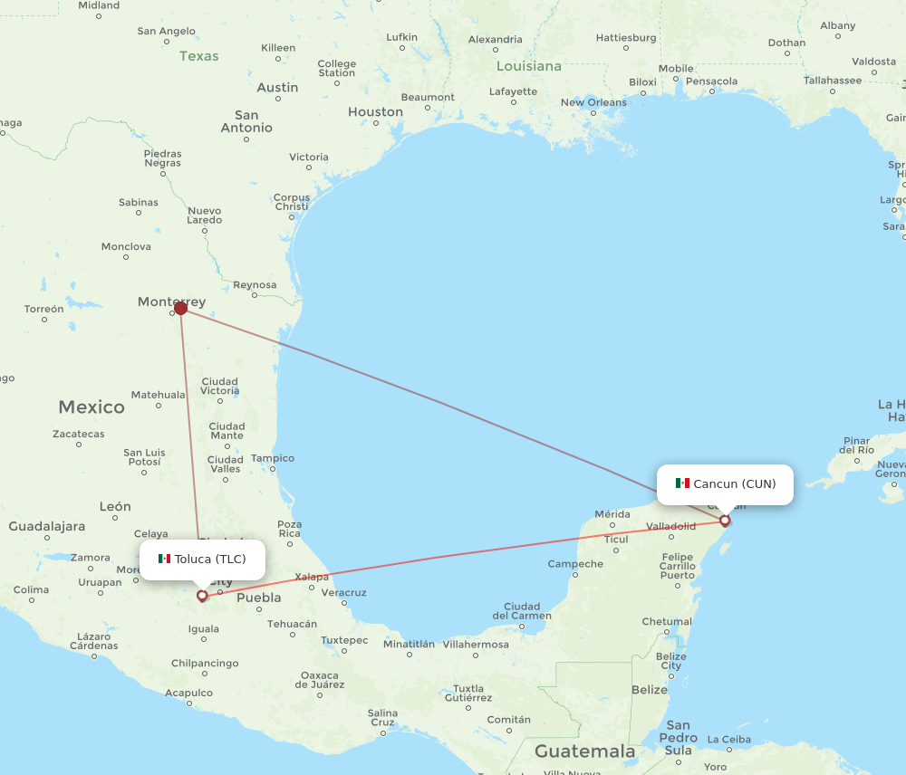 CUN to TLC flights and routes map