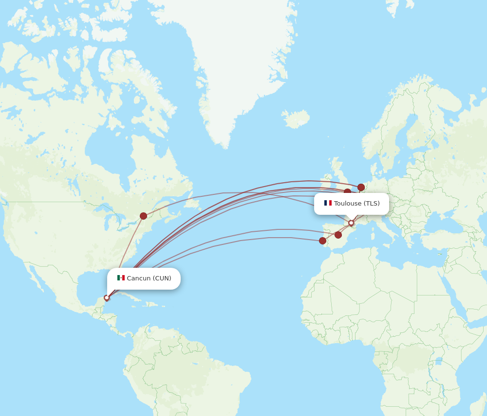 CUN to TLS flights and routes map