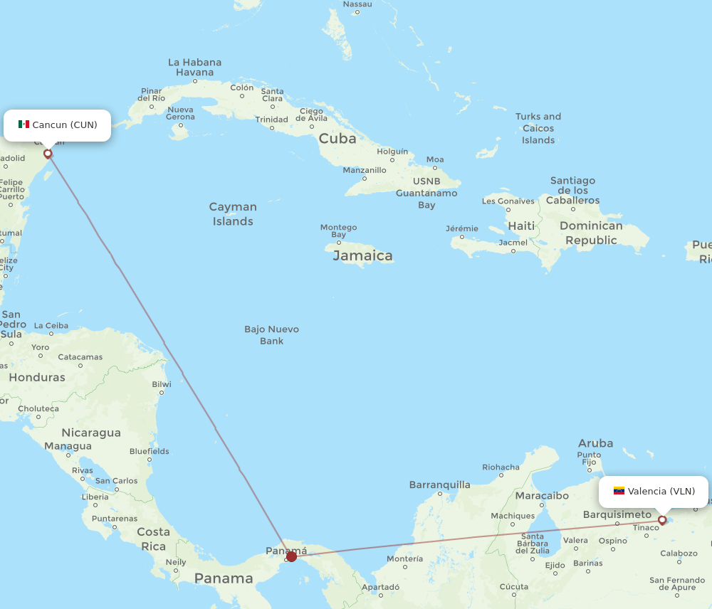CUN to VLN flights and routes map