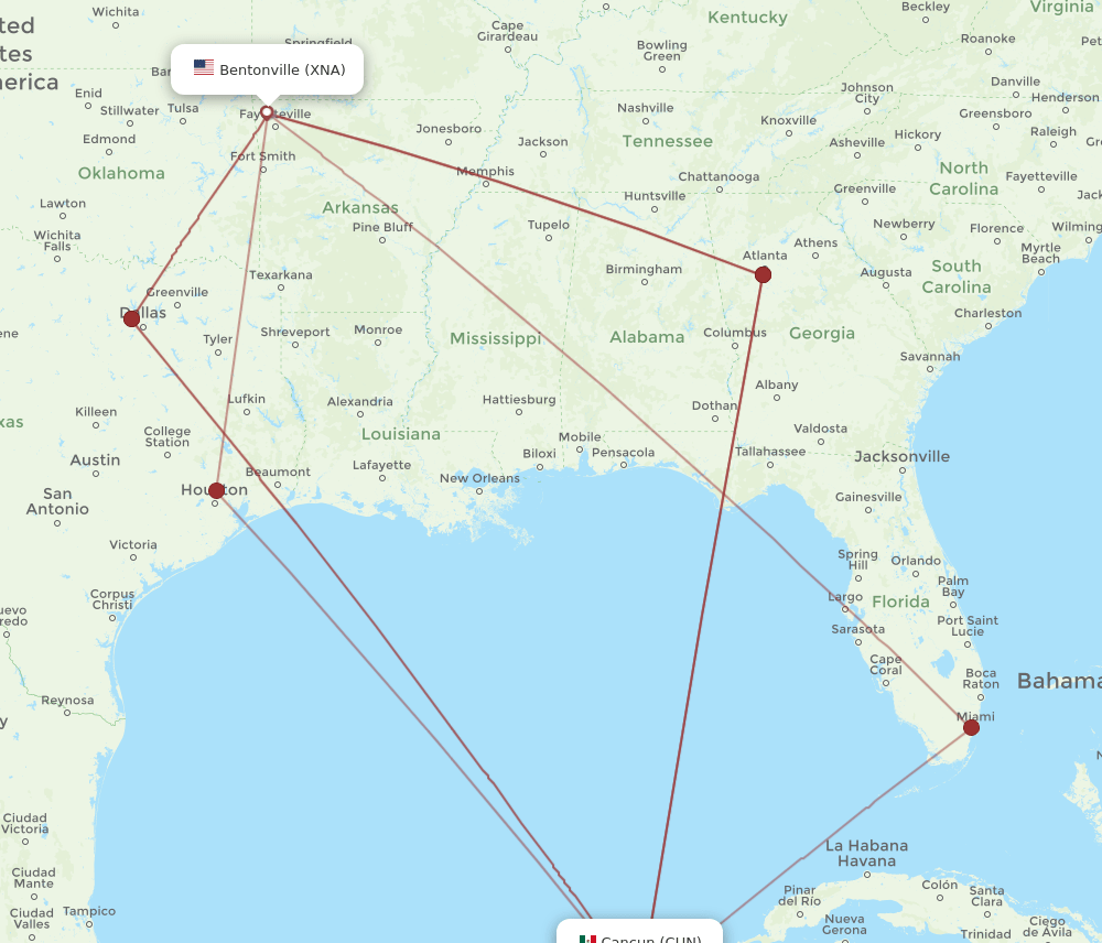 CUN-XNA flight routes