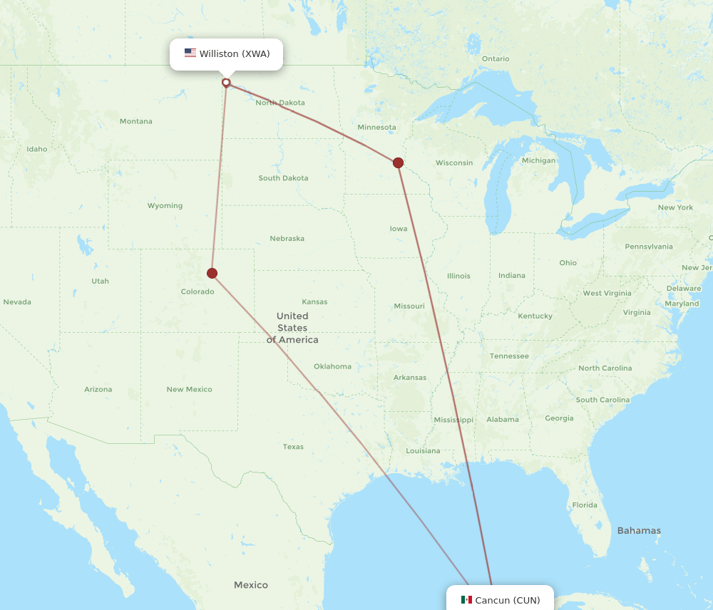 CUN-XWA flight routes