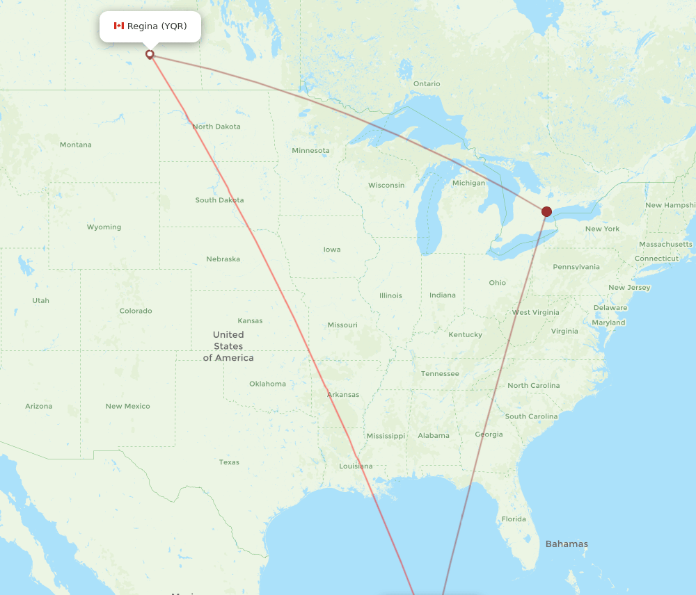 CUN-YQR flight routes
