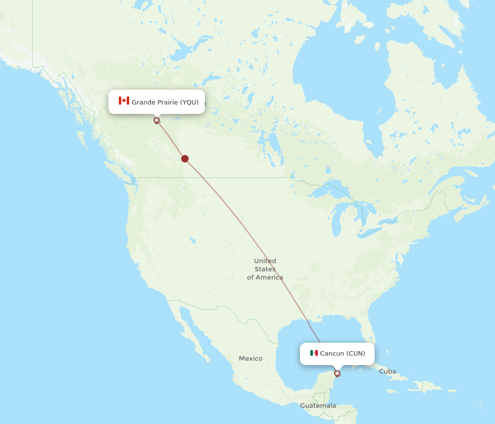 CUN to YQU flights and routes map