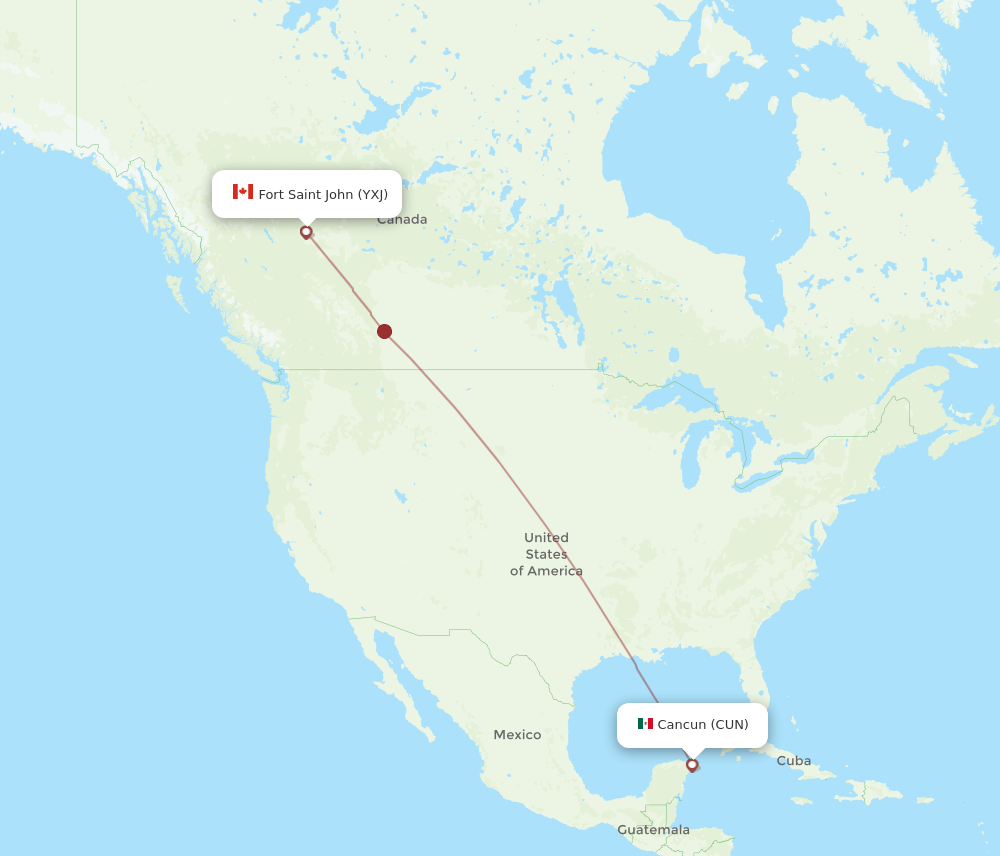 YXJ to CUN flights and routes map