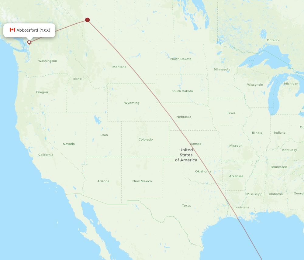 Vancouver - Cancun route map and flight paths