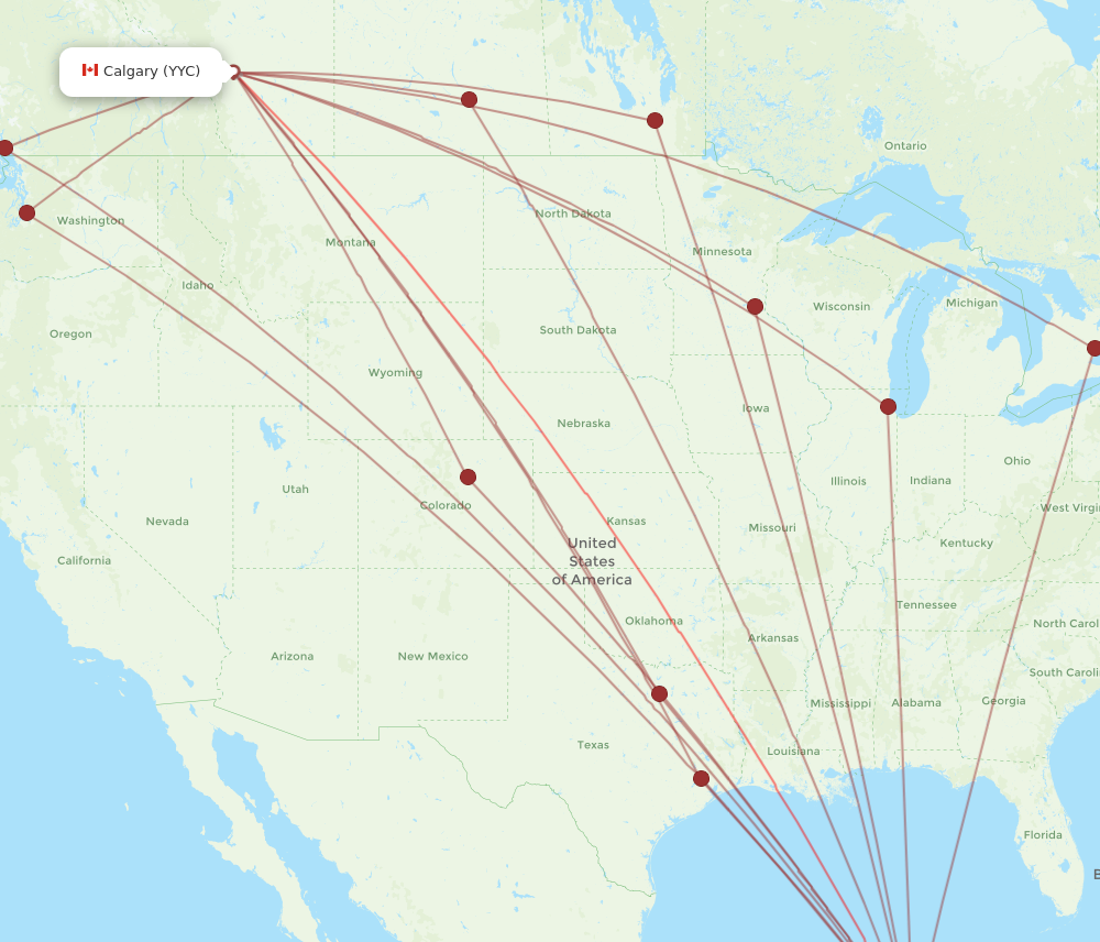 CUN to YYC flights and routes map