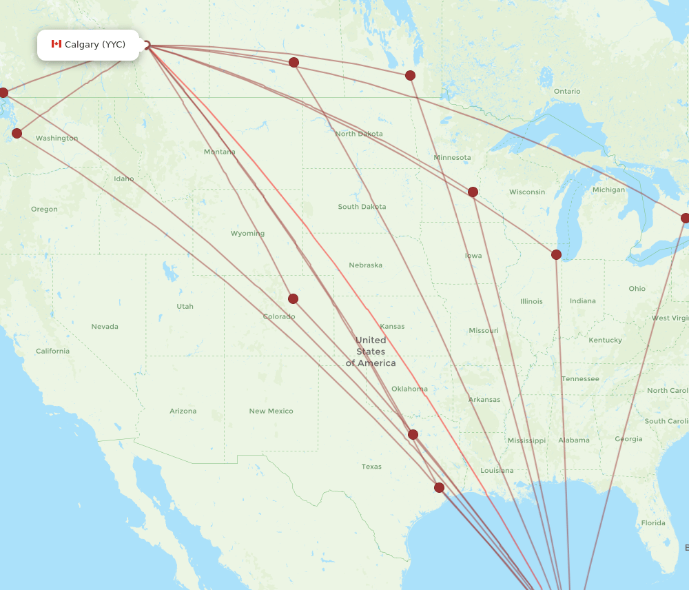 CUN to YYC flights and routes map