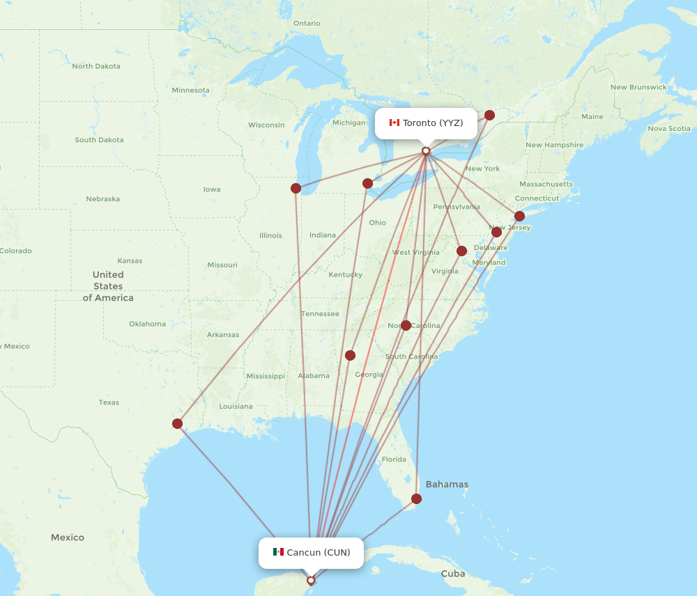 CUN-YYZ flight routes
