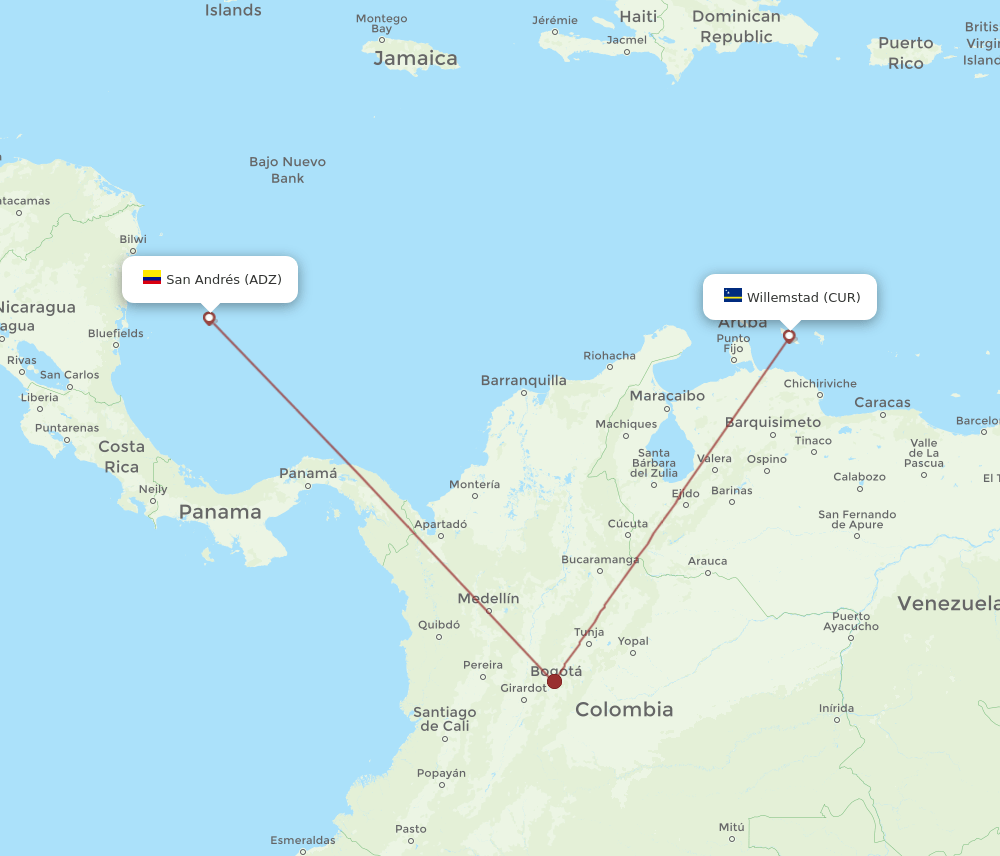 CUR-ADZ flight routes