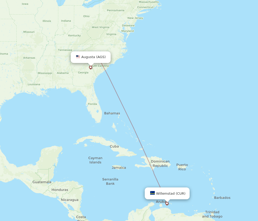 CUR-AGS flight routes