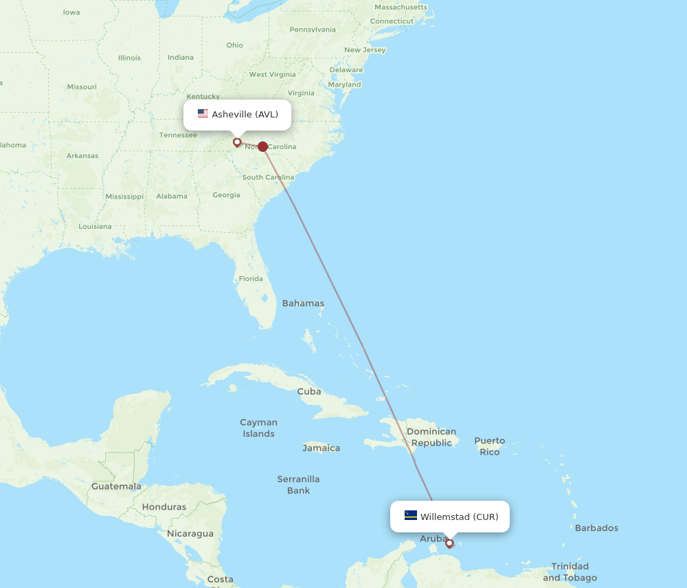 CUR-AVL flight routes