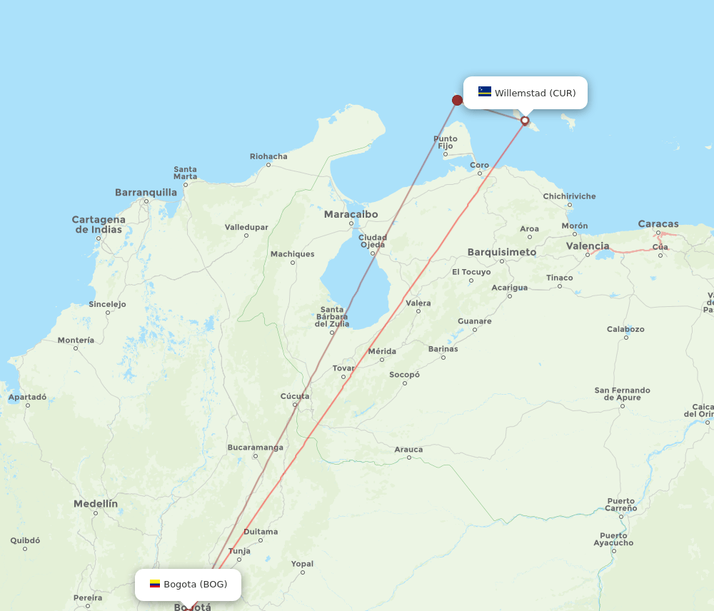 CUR to BOG flights and routes map