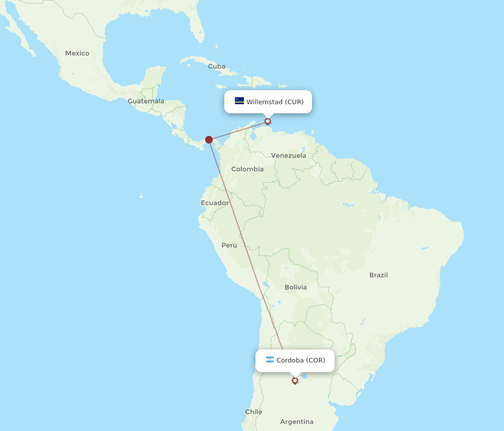 CUR to COR flights and routes map