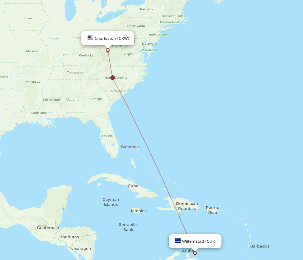 CUR-CRW flight routes