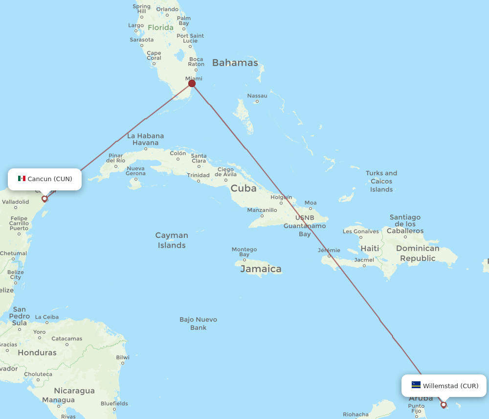 CUR-CUN flight routes