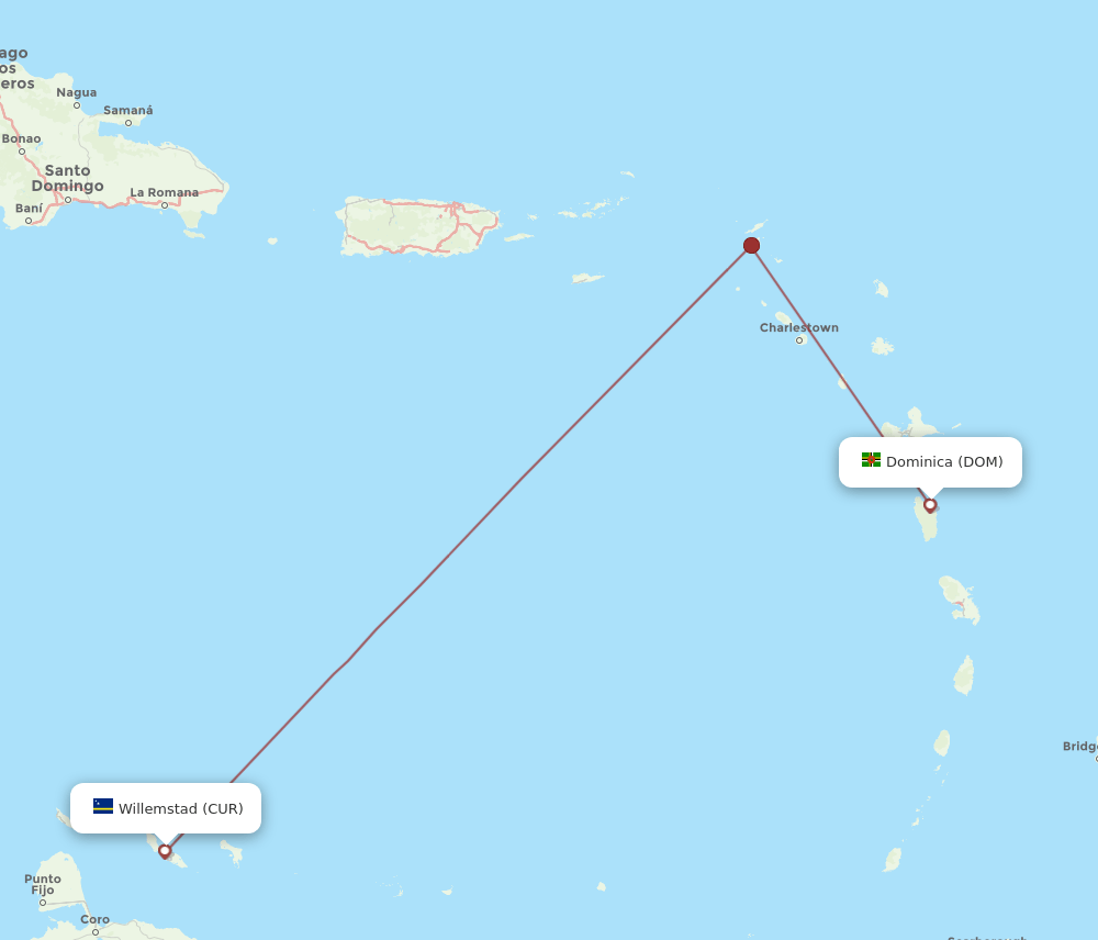 CUR-DOM flight routes