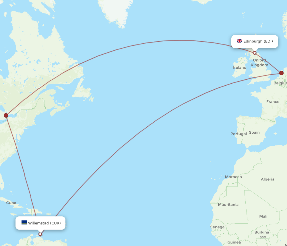 CUR-EDI flight routes