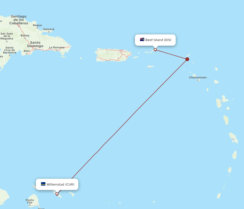 CUR to EIS flights and routes map