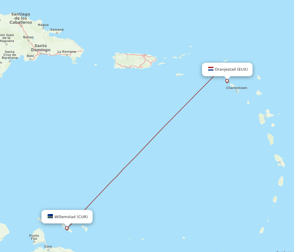 CUR to EUX flights and routes map