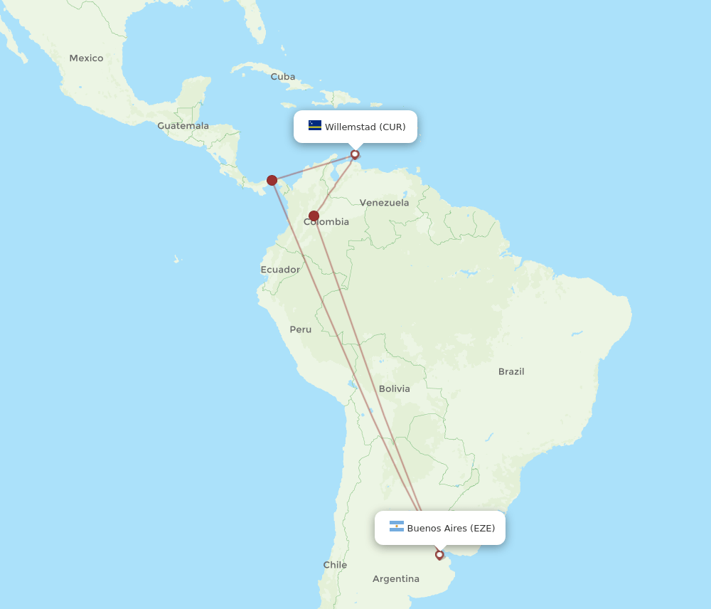 CUR to EZE flights and routes map