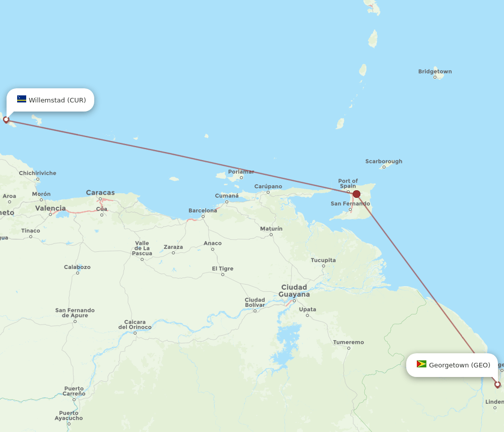 CUR to GEO flights and routes map