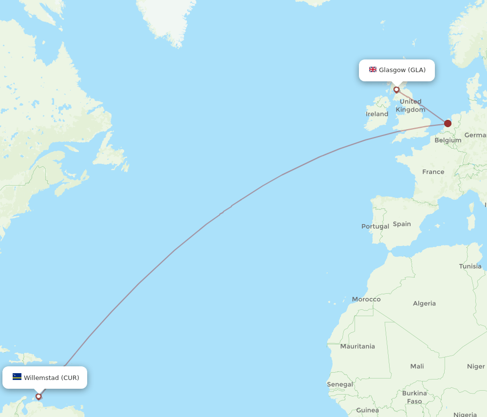 CUR-GLA flight routes