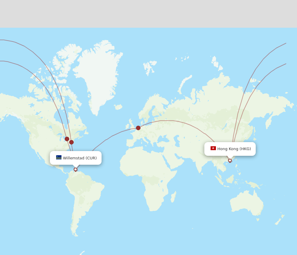 CUR to HKG flights and routes map