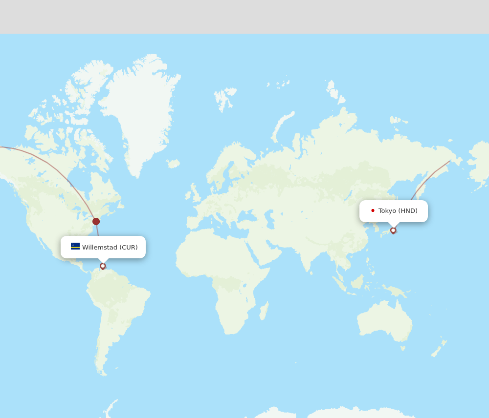CUR-HND flight routes