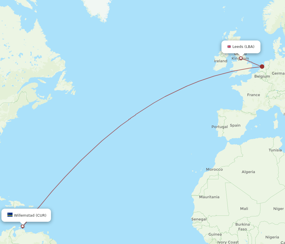 CUR-LBA flight routes