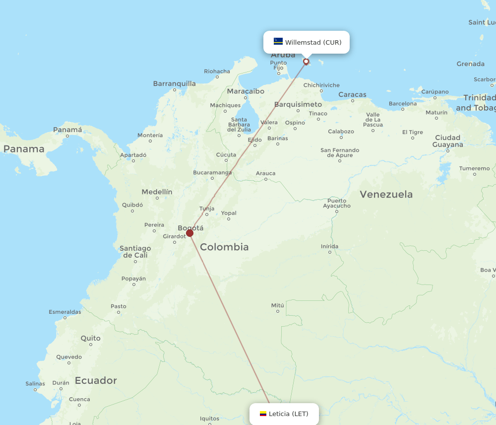 CUR to LET flights and routes map