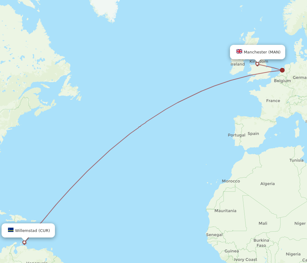 CUR-MAN flight routes