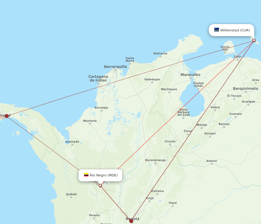 CUR-MDE flight routes