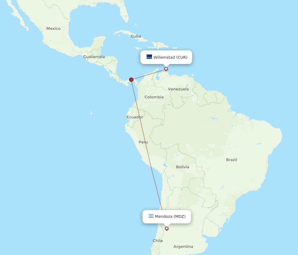 CUR to MDZ flights and routes map