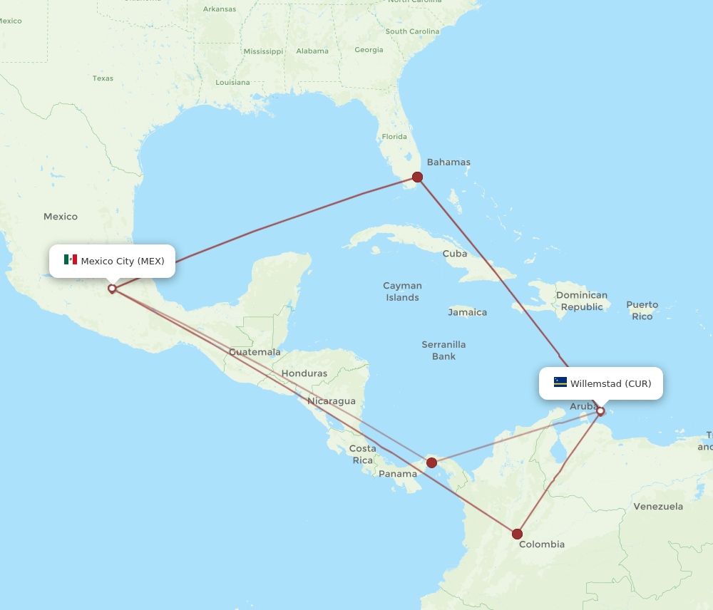 CUR-MEX flight routes