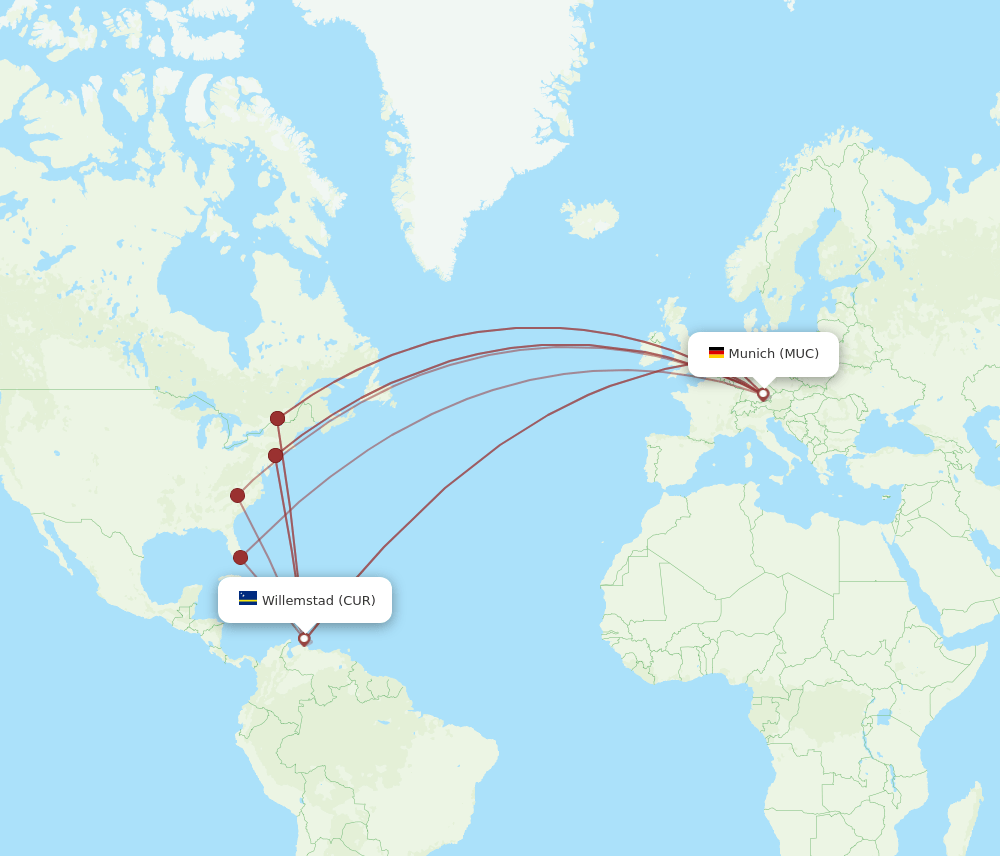 CUR-MUC flight routes