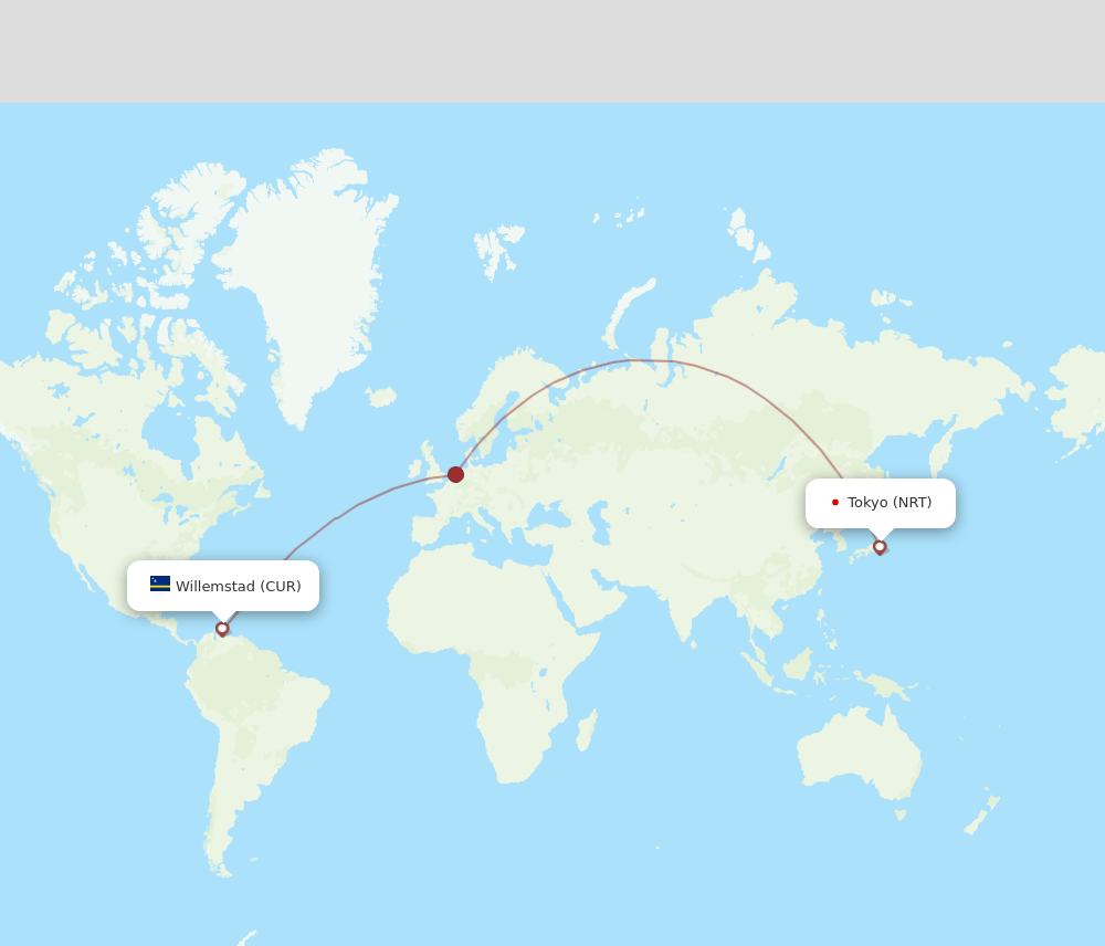 CUR-NRT flight routes