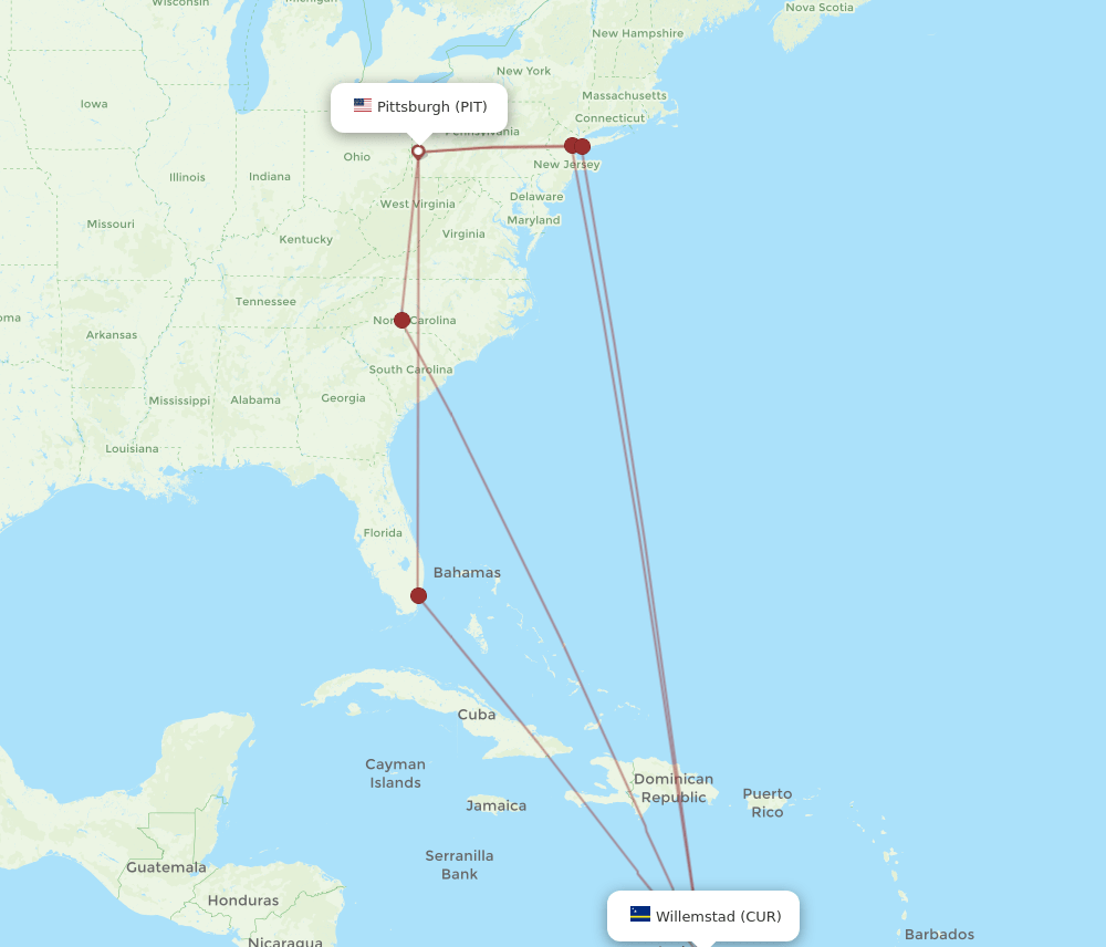 CUR-PIT flight routes