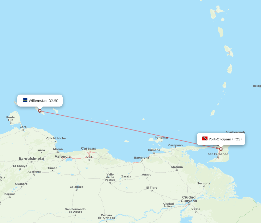 Curacao - Port Of Spain route map and flight paths