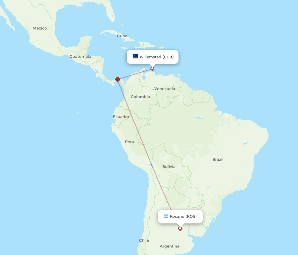 CUR to ROS flights and routes map