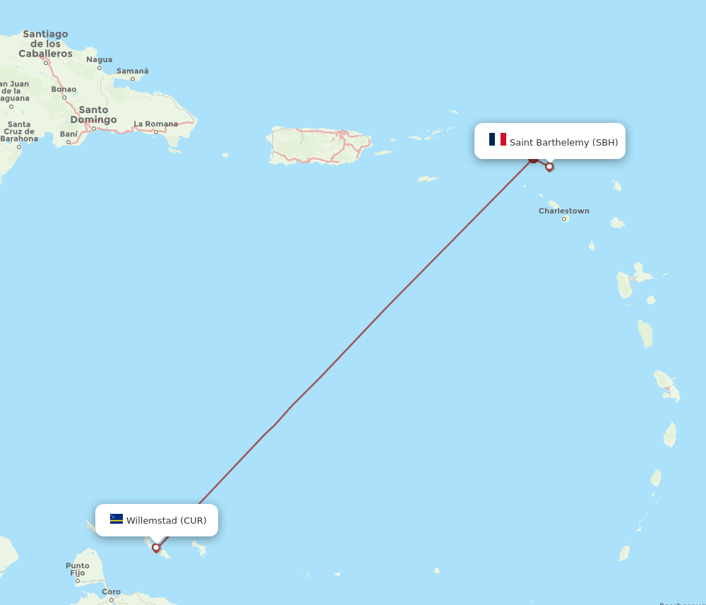 CUR-SBH flight routes