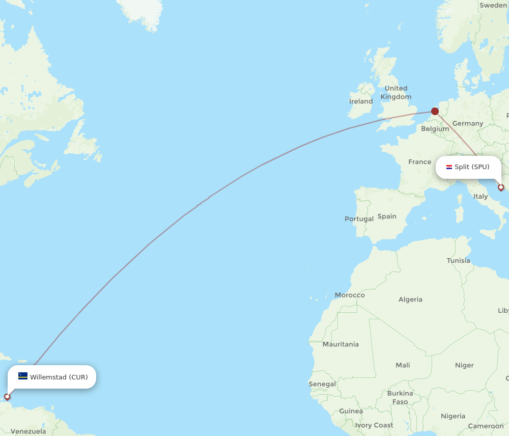 CUR to SPU flights and routes map
