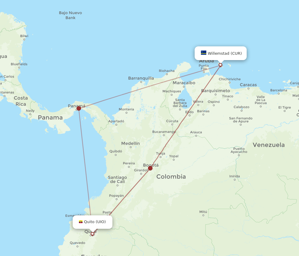CUR-UIO flight routes