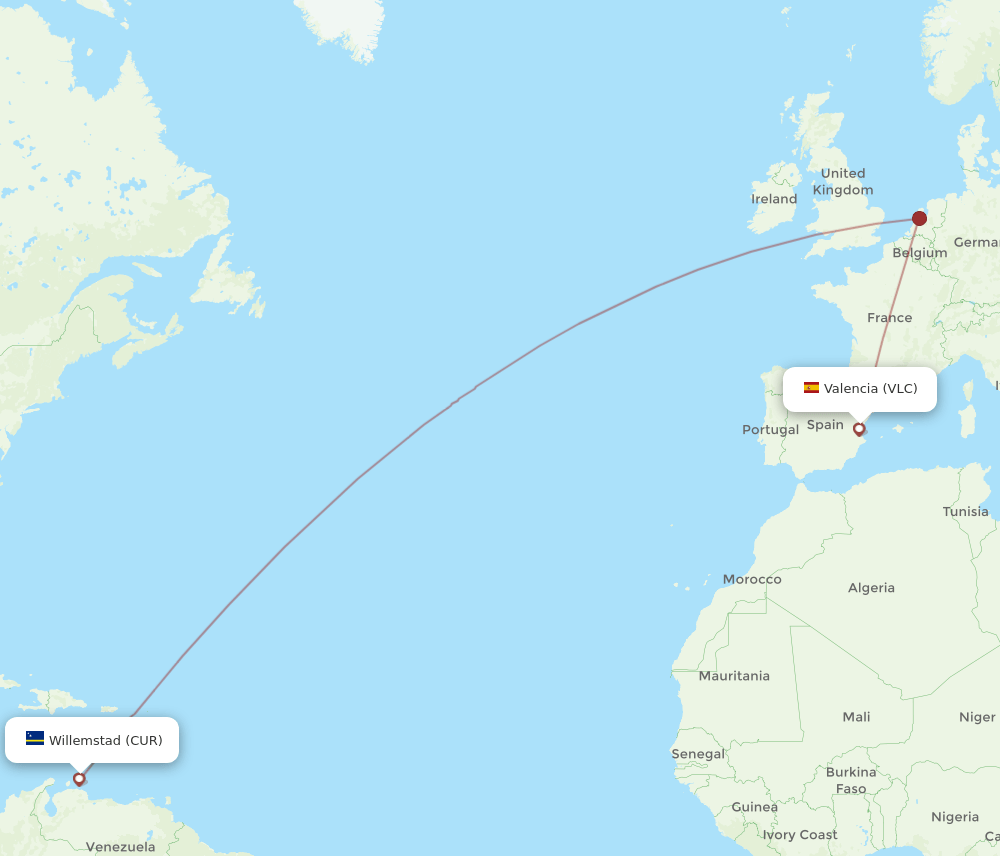 CUR-VLC flight routes