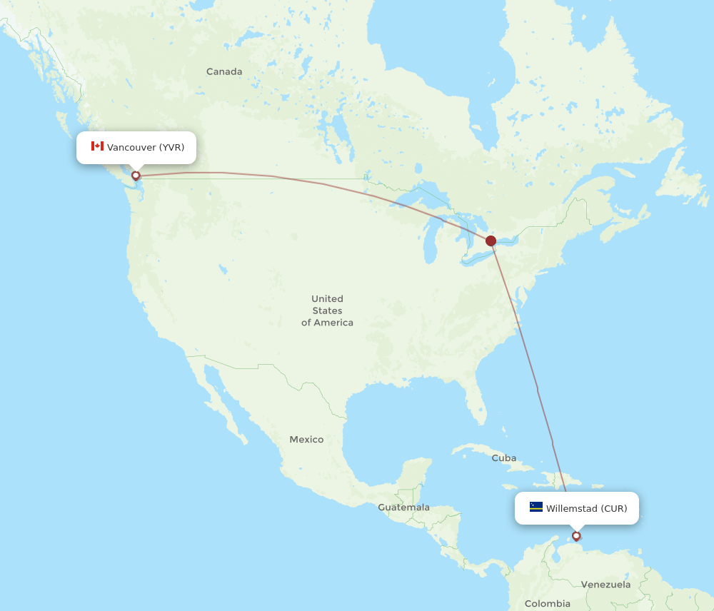 CUR-YVR flight routes