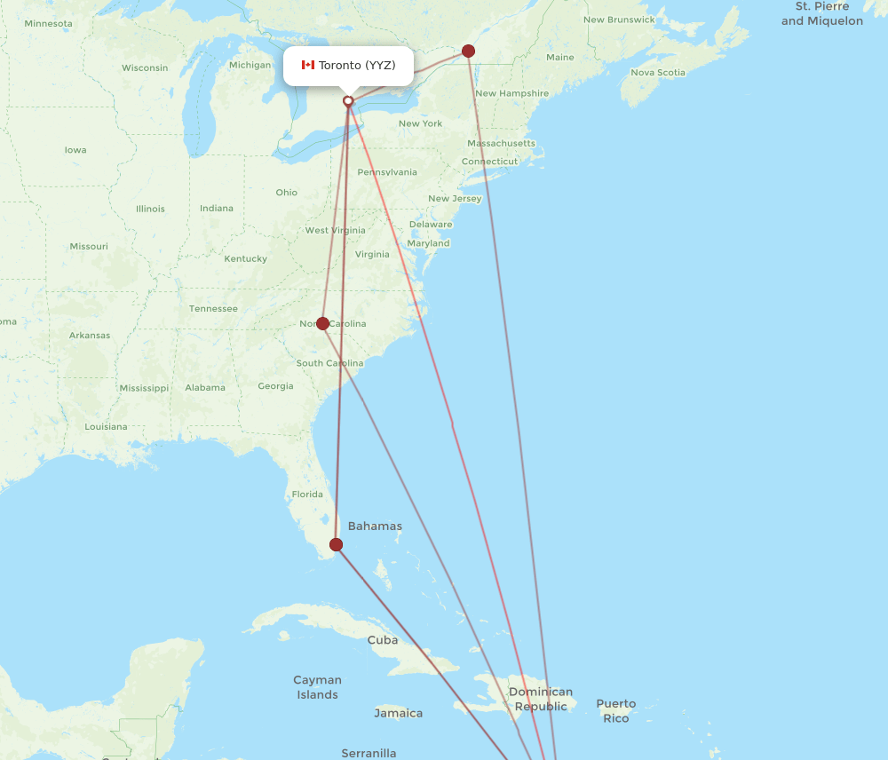 CUR-YYZ flight routes