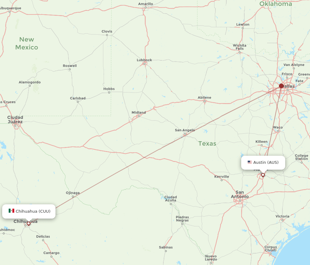 CUU-AUS flight routes