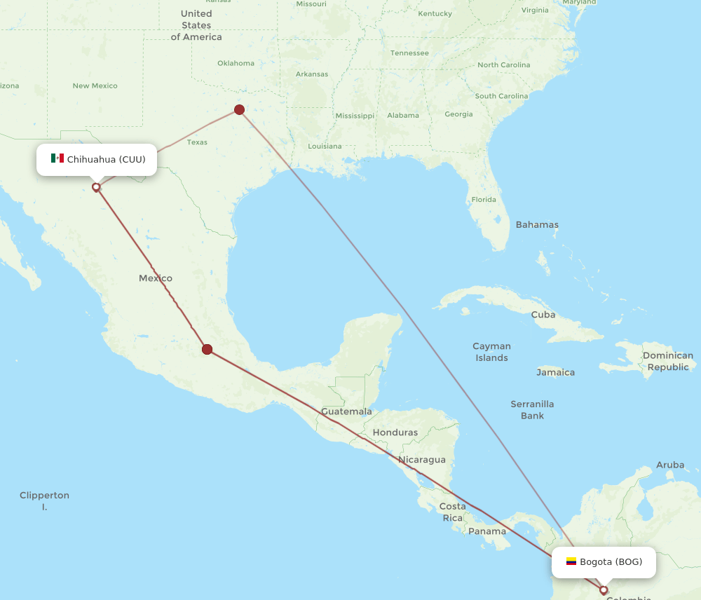 CUU-BOG flight routes